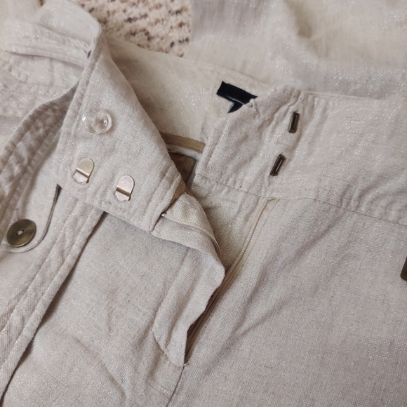 Willi Smith Womens Pants Linen Blend Crop Wide Leg Metallic Beige Khaki Size 10 - Picture 14 of 14